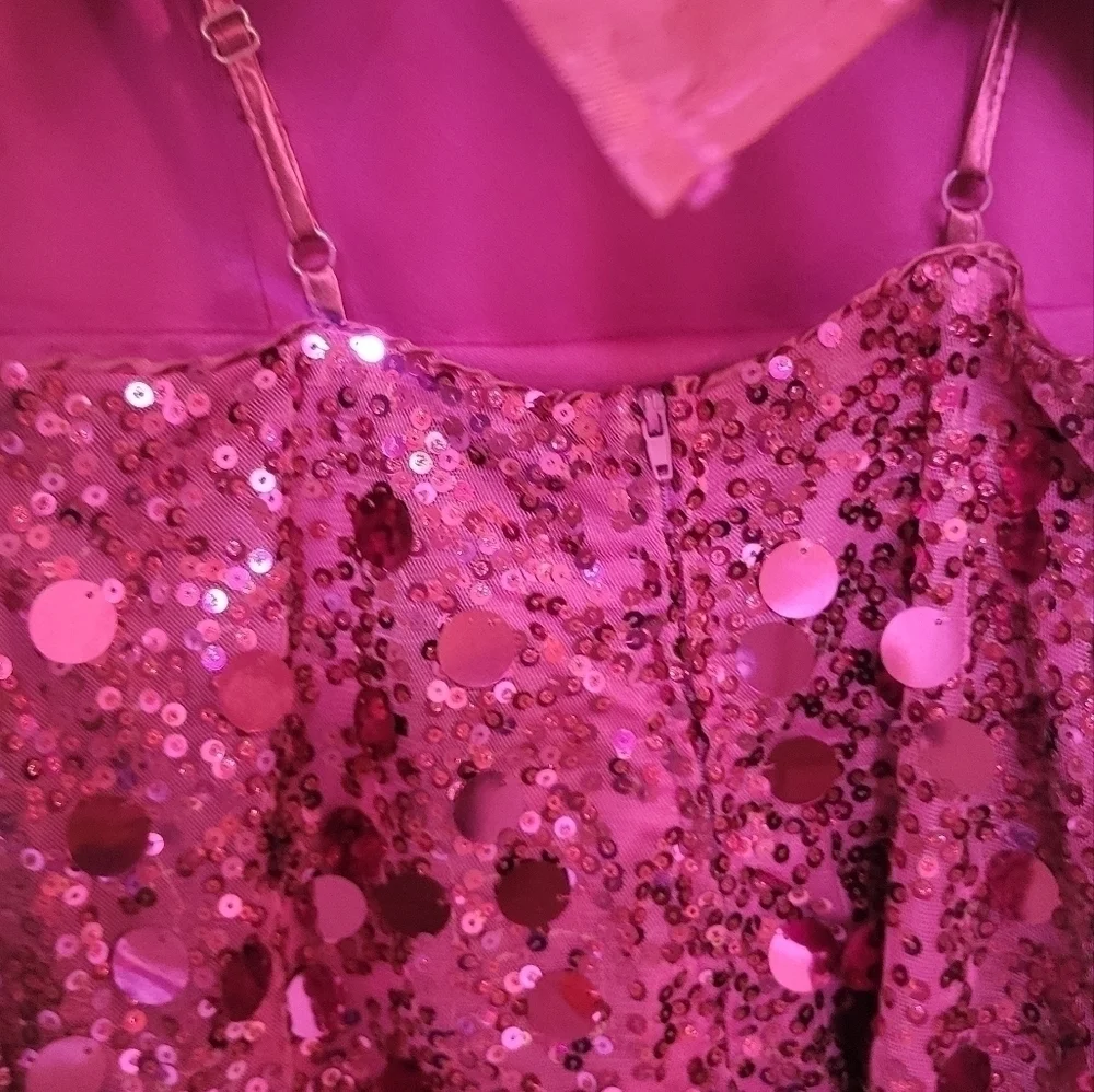 Crystal sky sequin hot pink mini dress Y2K - Picture 3 of 5